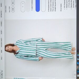 Honeydew Quiet Night Soft Green & White Stripe Long PJ Set 1X 2X New